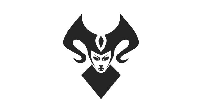 Stylized woman face with pointed horned headpiece icon.
