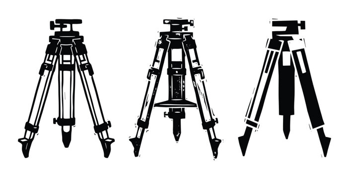 Black tripod stands for cameras with detailed industrial design