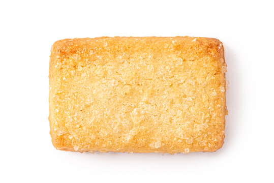 Close-up top view of rectangular butter cookie isolate on white background
