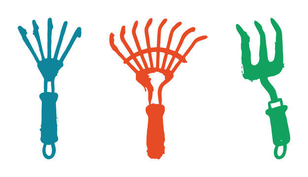 Gardening tools, rakes, cultivator, lawn care, yard work.
