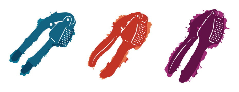 Garlic presses, kitchen tools, colorful graphic design