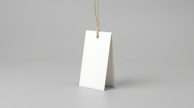 Blank white paper hang tag mockup with string loop for retail branding and fashion product labeling marketing display