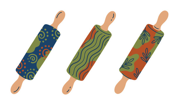 Kitchen rolling pins for baking decorated with modern patterns