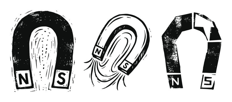 Magnets, horseshoe, north pole, south pole, attraction