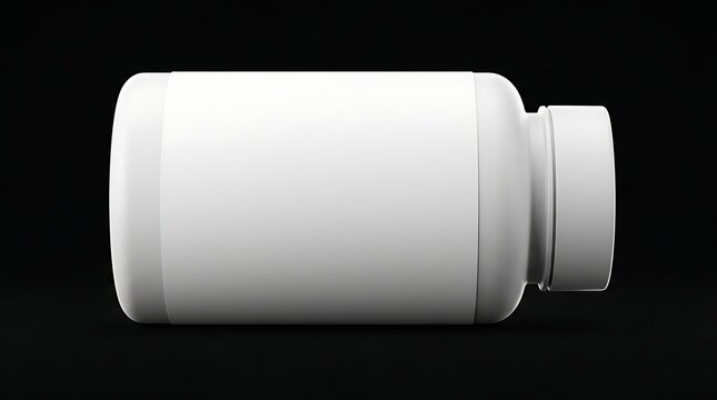 Blank white plastic supplement bottle mockup with empty label for branding, health wellness packaging design, isolated