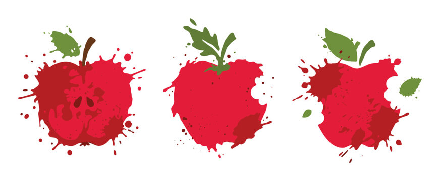 Red fruit icons with artistic paint splash and artistic textures
