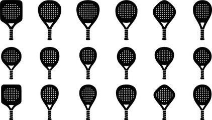 Obraz premium Padel Racket silhouette icon set, flat black glyph style, pure white background