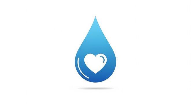 Water Drop with Heart Symbol for Health and Purity.