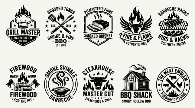 Black and white barbecue logo designs.