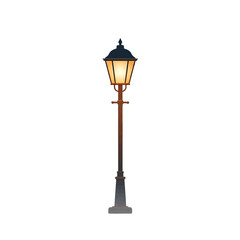 A classic vintage street lamp stands isolated against a plain white background © Eko