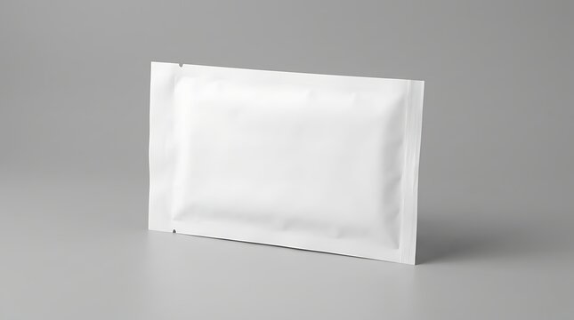 Blank white rectangular medical pouch mockup for face mask packaging featuring sterile material and empty surface area