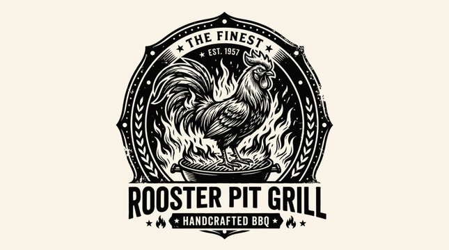 Rooster Pit Grill Logo Design.