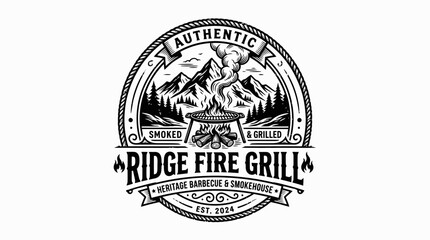 Fototapeta premium Ridge Fire Grill Restaurant Logo Design.