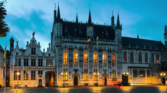 Medieval architecture on the autumn streets of historic center of Bruges, Belgium, October 20, 2025. High quality 4k footage