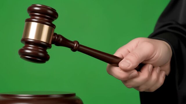 Judges Hand Holding Gavel Over Sounding Block, Motion of Justice, Law and Order Symbolism