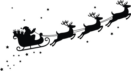 Santa Claus silhouette in sleigh pulled by reindeer during night sky with stars festive holiday concept vector graphic © Ismail