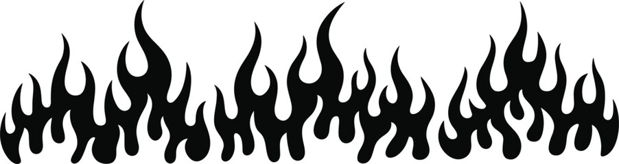 Black flame border graphic with dynamic shapes against a white background in a stylized vector illustration © Ismail