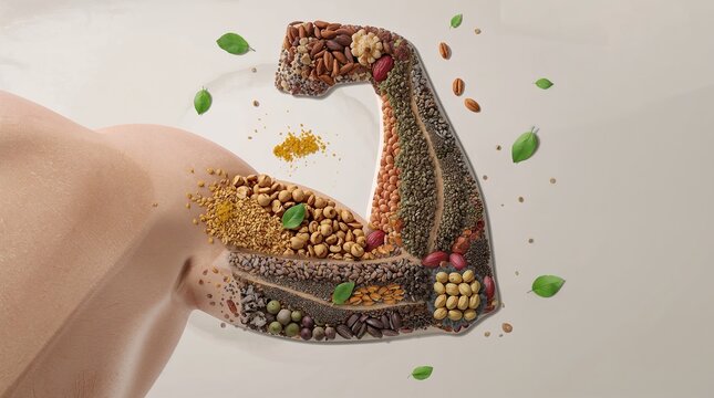 Healthy food concept a arm bicep figure healthy food 
