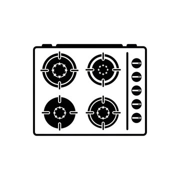 Four stove burner knobs with flame and off settings
