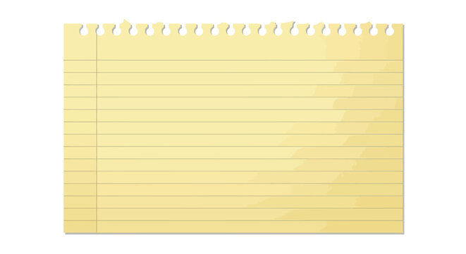 Spiral bound yellow lined notepad, notebook paper, vector illustration, office stationery, blank template