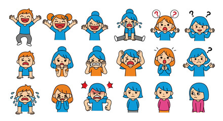 Fototapeta premium Emotion icons, cartoon faces, sticker set, emoticon characters