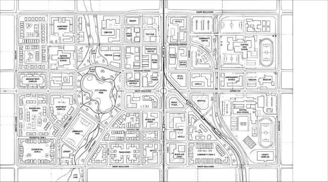  Urban Master Plan Site Map with City Blocks and Street Grid