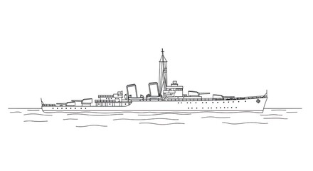 Fototapeta premium Detailed line art drawing of a modern naval destroyer.