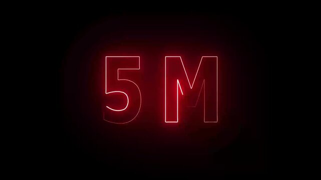 High resolution animation of a glowing blue circular frame featuring a bold '5M' logo in the center, ideal for social media achievements, digital intros, and video branding.