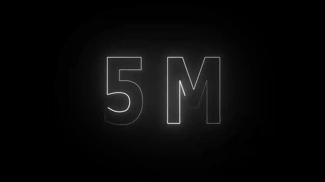 High resolution animation of a glowing blue circular frame featuring a bold '5M' logo in the center, ideal for social media achievements, digital intros, and video branding.