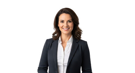 Obraz premium Smiling young businesswoman in a professional suit jacket isolated on transparent background