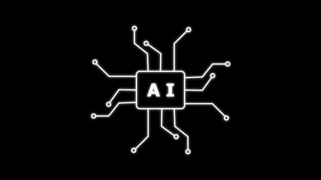 Computer processor digital AI logo with futuristic technology . Chat with AI or chip 3d artificial intelligence technology. Machine Learning, Neural Network, Digital Connections.