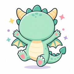 Fototapeta premium Cute Baby Dragon Cartoon Character with Sparkles, Adorable Kawaii Fantasy Creature Illustration