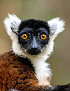 A close-up of a primate with distinctive large eyes and fur