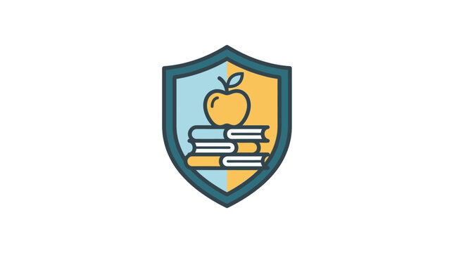 education shield logo with apple and books