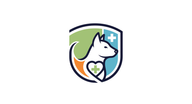 Veterinary Shield Logo with Dog, Heart and Cross - Pet Care Emblem