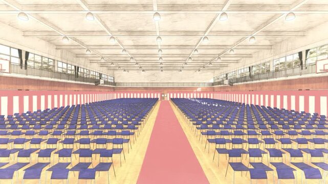 学校の体育館で行われる卒業式会場 3DCG動画