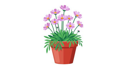 Obraz premium Pink flowers in red pot, simple illustration, home decor concept, background