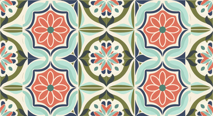 Colorful floral pattern, decorative tile design, home decor background © Adam