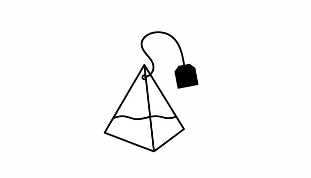 Tea bag with string and tag, simple line drawing, food and beverage concept, background