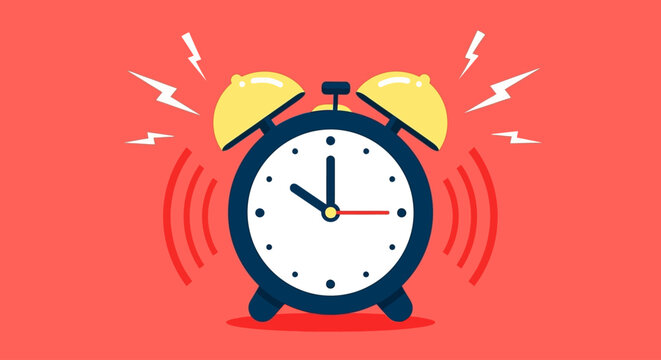 Alarm clock ringing loudly, time concept, morning wake up
