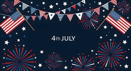 Fototapeta premium 4th of july celebration background with flags and fireworks