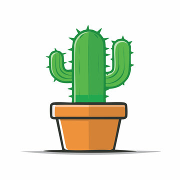 Green cactus in a terracotta pot, vector illustration
