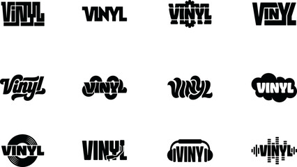 Retro Vinyl Typography Wordmark Vector Bundle with Record Player Headphones and Sound Wave Elements for DJ Club Logos Music Festival Posters Graphic Tees and Audio Theme Cricut Crafts © MdMasum