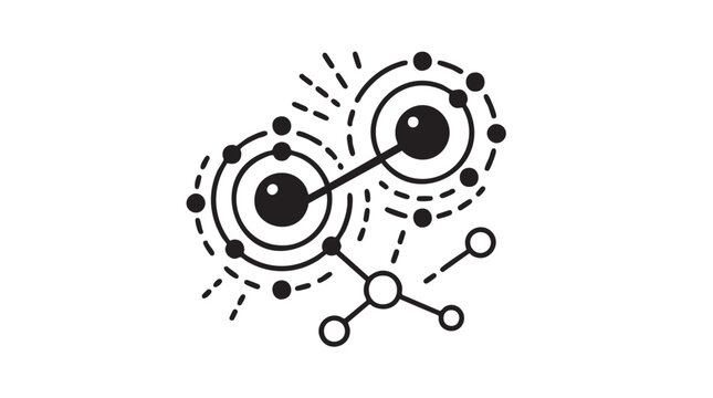 Atoms Connected by Bonds in a Molecular Structure with Electrons Orbiting Nuclei Featuring Atom, Science, Chemistry with Illustration and Black