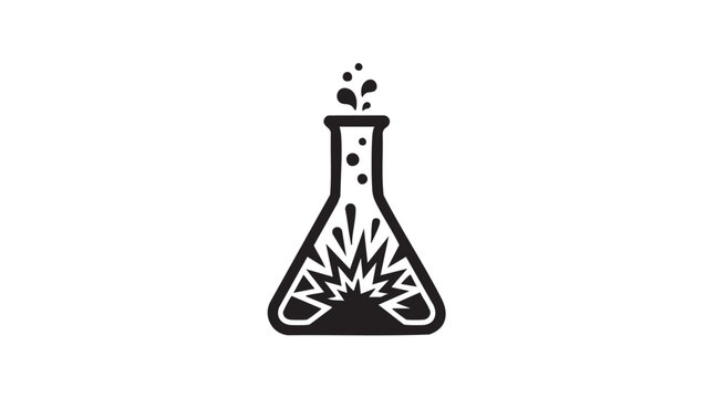 Beaker with Bubbling Liquid and Explosion Graphic Featuring Science, Laboratory, Experiment with Chemistry and Lab Elements for Chemical Reaction