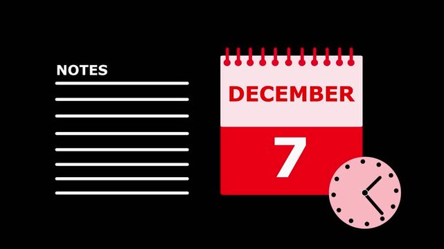 December 7 Calendar Page with Notes Section on Black Background date month.