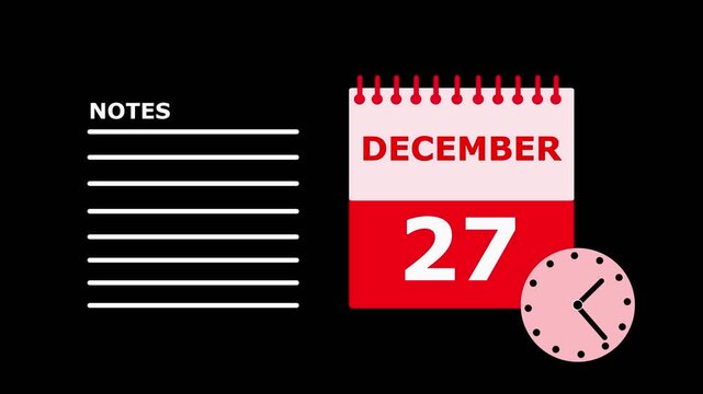 December 27 calendar page notes template red and white on black background to do list.