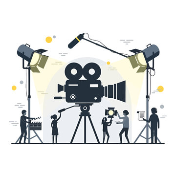 A professional film crew working on a movie set with lighting and camera equipment