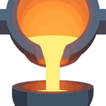 Molten metal is being poured from a large industrial crucible into a container