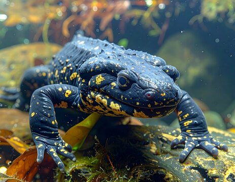 Dark amphibian with gold spots